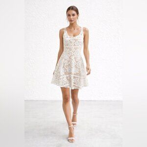 For Love & Lemons White Lace Fit Flare Sleeveless Dress Lined Boho Festival XS